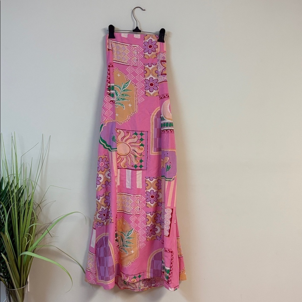 BNWT Midnight Sky Women’s Pink Patterned Tie-Back Bow tube top Dress size L - Picture 2 of 4